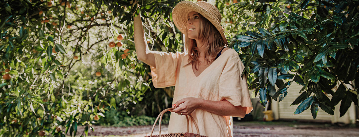 Peach linen dress as daywear